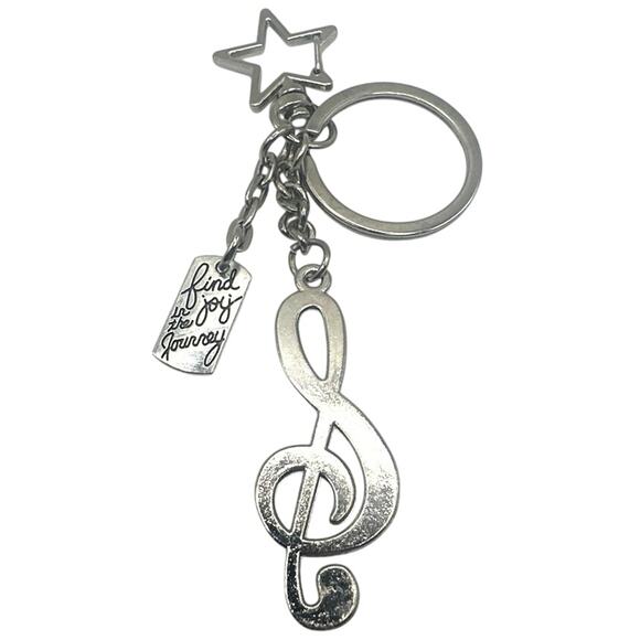 Music note keychain or star bag charm w/“find joy in the journey”silver tone NWT - Picture 1 of 3